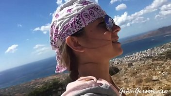 Greek girl with a beautiful ass bounces on the cock in a horsewoman position