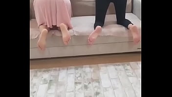 Fucks two Azeri students in turn on the couch